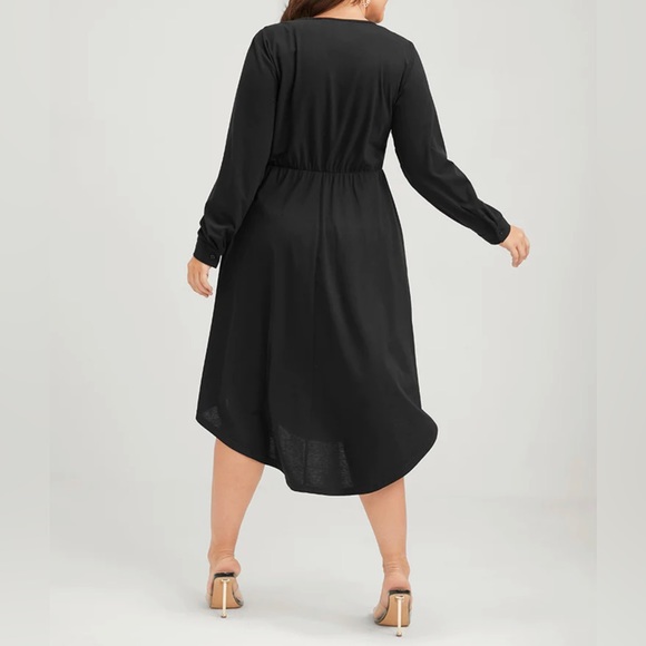 Solid Zipper Pocket Flutter Drawstring Asymmetrical Hem Dress - Picture 2 of 2